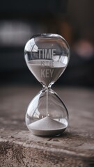 Hourglass with TIME IS THE KEY against gradient background