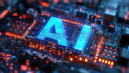 motherboard with ai written on it. Concept AI (Artificial Intelligence) technology, chip IC on PCB, PCB circuit board, microprocessor.
