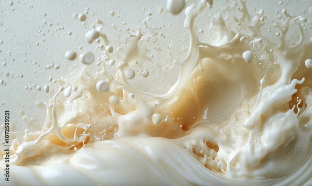 Poster a close-up shot of a splash of milk, creating a dynamic, abstract pattern.