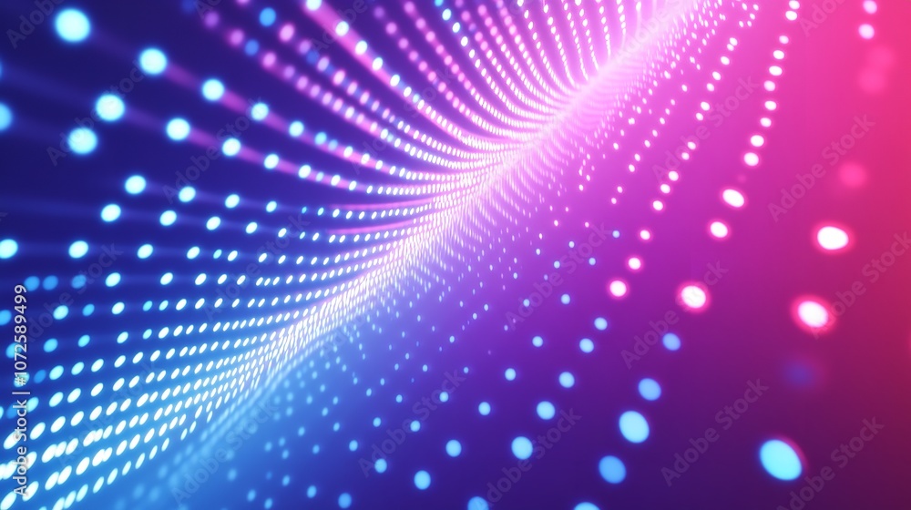 Poster abstract radial dots pattern halftone on a blue gradient background: