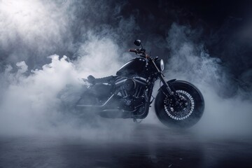 High power motorcycle chopper at night. Smoke on background. Neural network ai generated art