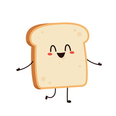 Cute happy toast. Vector cartoon character illustration icon design. Isolated on white background. Bread character design.