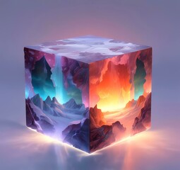 Obraz premium Illustration of colored mineral stone in frozen cube.