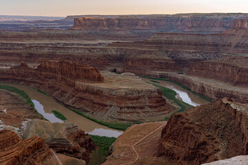 Panoramic view on the canyons formed by Colorado river from the Dead Horse Point State Park in southern Utah