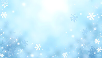 Naklejka premium Winter snowflakes background with soft blue tones and sparkling effects in serene atmosphere copy space