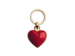 Red heart charm on a keyring, isolated on white background. PNG transparent.
