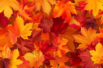 Orange fall leaves in park, autumn natural background. Neural network ai generated art