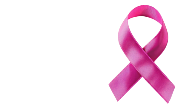 Pink ribbon symbol for breast cancer awareness on white background. PNG transparent.