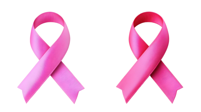 Pink ribbon symbolizing hope and awareness on white background. PNG transparent.