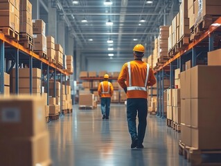 Obraz premium Workers performing a safety drill in a warehouse environment, Training, Active and informative