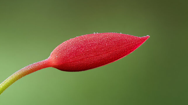 Red Leaf Pulvinus, Dew Drops, Macro Photography, Botanical Close-up, Nature Detail