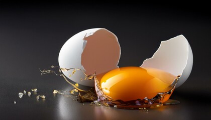 broken egg cracked shell yellow yolk white splash raw food