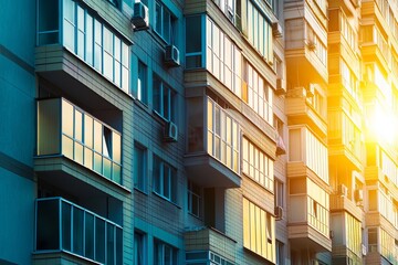 side view of the facade of a residential multi-storey apartment building