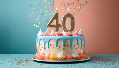 40th birthday cake celebrating 40 years on an isolated colorful pastel background