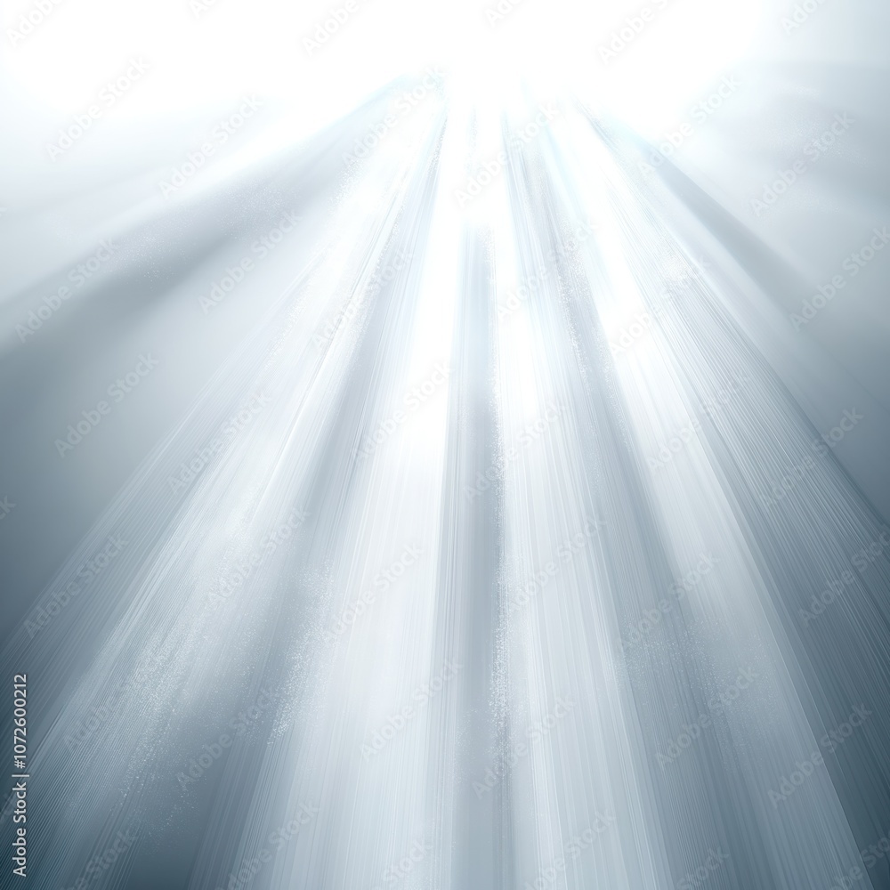 Aufkleber Bright white rays beam down from above. Rays of shine through heavens. Sunlight beams create soft glow in sky. Abstract graphic background perfect for branding, design, digital art projects.