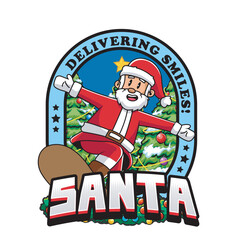 Vector Illustration of Santa Riding A Skateboard with Retro Mascot Illustration Available for Logo Badge