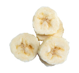 top view of sliced banana isolated on white background