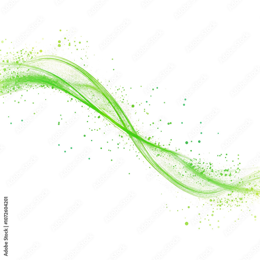 Aufkleber Green waves. Abstract green curve design. Abstract background with wave, glow effect. Shine, sparkle, motion, swirl, energy, futuristic, art, illustration,. Green design with trails. Bright, shiny,