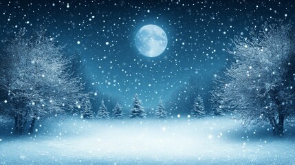 Naklejka premium Beautiful Snowy Winter Landscape Under Full Moonlight