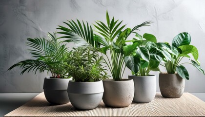 indoor plants in cement pot