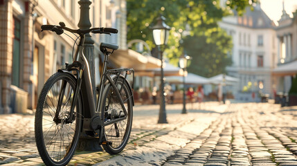 Fototapeta premium Parked bike on the road. Bicycle in the city 
