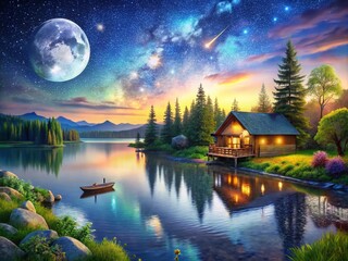 Fototapeta premium 24-Hour Customer Support Service in a Serene Landscape: A Visual Representation of Reliability and Accessibility for Modern Businesses