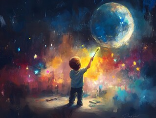 Fototapeta premium A child painting his dreams