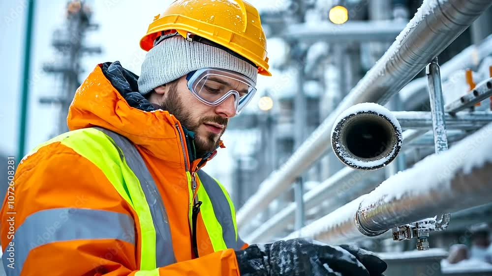 Poster winter engineers installing de-icing systems on high structures