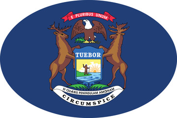 Oval shaped printable vector flag of the United States of America federal state of MICHIGAN