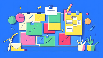 A colorful sticky note board illustrating a project timeline, organized and easy to follow.