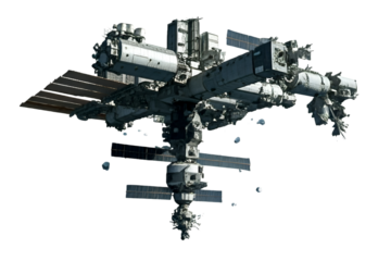 Crashed Satellite On White Background. 3D Model.