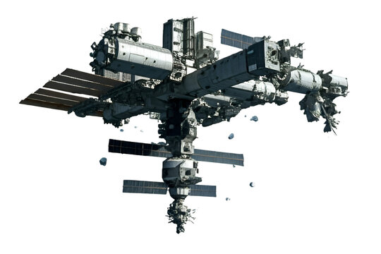 Crashed Satellite On White Background. 3D Model. - Powered by Adobe