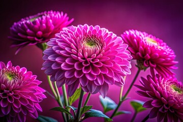 Abstract Close-Up of Pink Chrysanthemums Against a Magenta Background for Trendy Night Photography with Floral Aesthetic and Vibrant Color Contrast