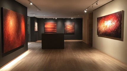Art Gallery Interior with Abstract Paintings