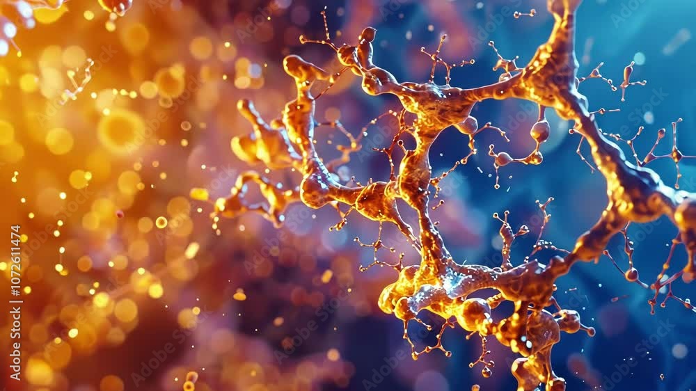 Poster a digital rendering of a symmetrical molecule cracking and splintering apart showing the disruption 