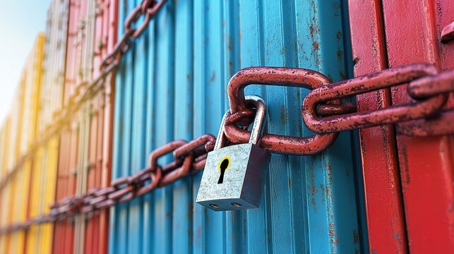 Secure trade routes understanding export restrictions symbolized by locks and chains