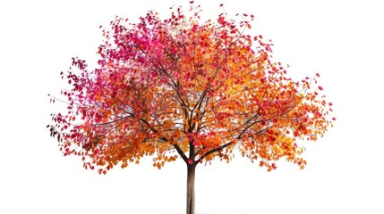 Isolated autumnal floral tree on white backdrop.