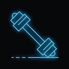 Blue neon dumbbell lying on the floor icon illustration with black background