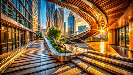 Abstract Shapes Evoking Positive Emotions in Urban Exploration, Welcoming and Premium Aesthetic, Merging Accessibility with Elegance in an Urban Setting