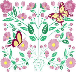 flowering plants background wallpaper with butterflies