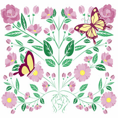 flowering plants background wallpaper with butterflies