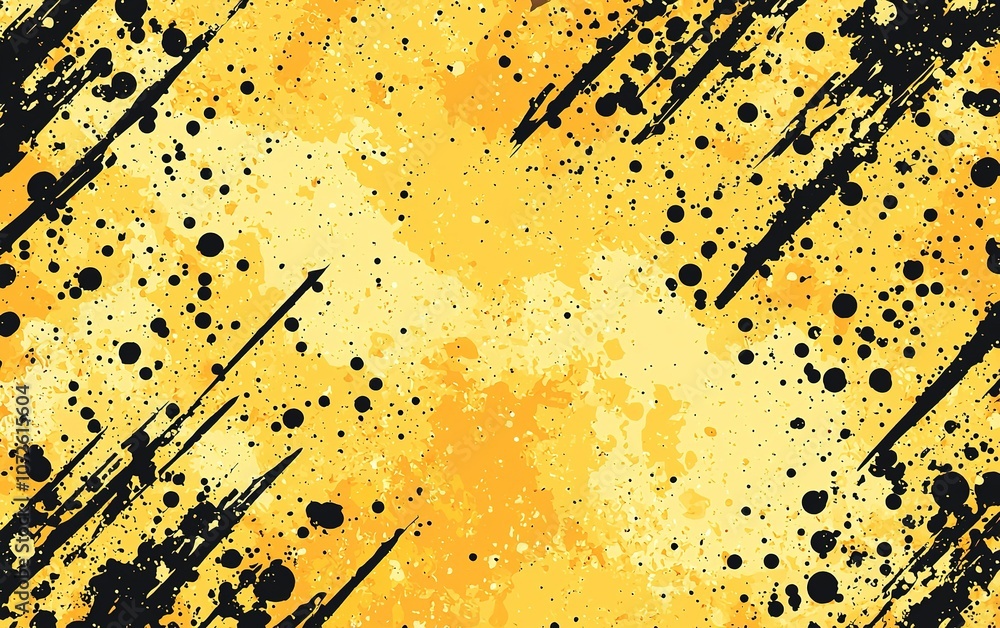 Poster bold abstract design featuring dynamic yellow and black splashes across a vibrant canvas with a text