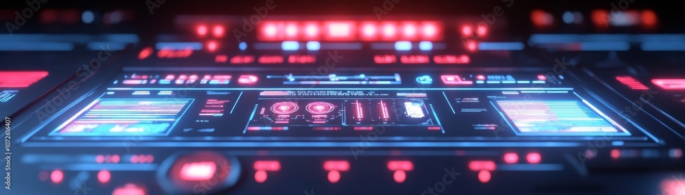 Poster explore the futuristic interface of technology with advanced digital control panels