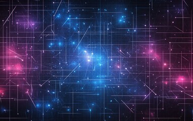 Fototapeta premium Colorful abstract digital art depicting cosmic elements with bright blue and pink hues, showcasing intricate lines and patterns