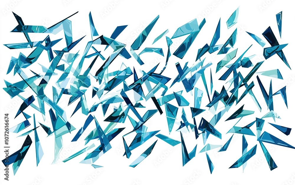 Poster colorful abstract design of overlapping blue shards created with sharp angles on a white background