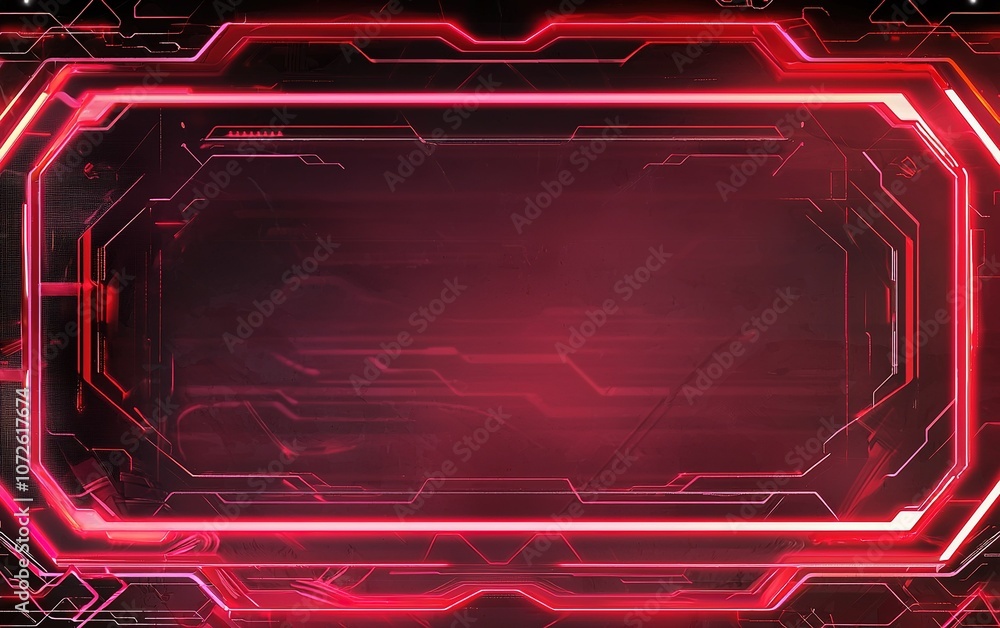 Poster a vibrant red digital frame with a futuristic design, ideal for displaying graphics or messages in a