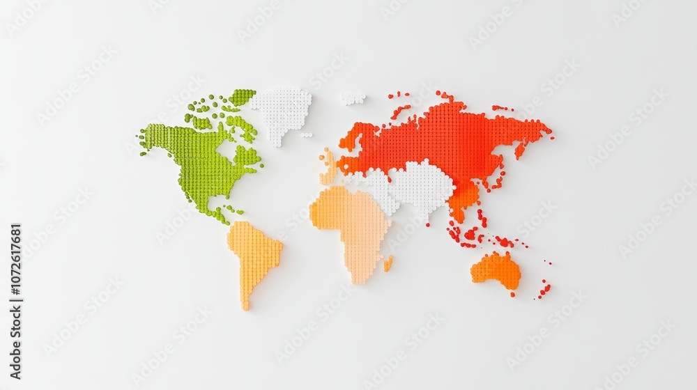Poster explore the global connection through a unique pixel art representation of the world map