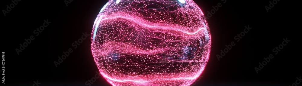 Poster explore the intricacies of a glowing pink energy sphere with dynamic patterns