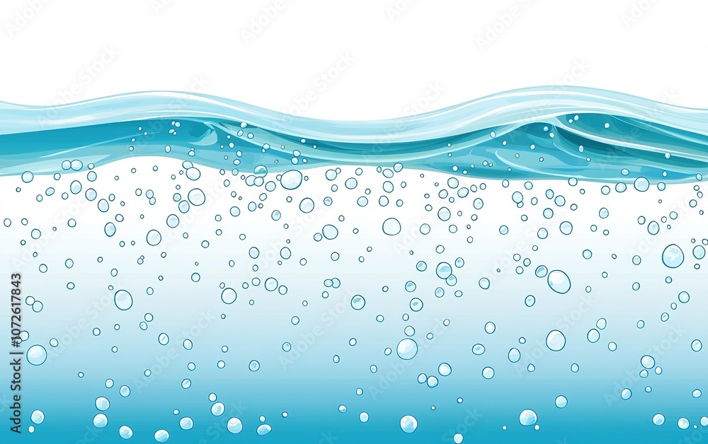 Poster bubbles float beneath a shimmering water surface in a tranquil aquatic setting during daylight hours