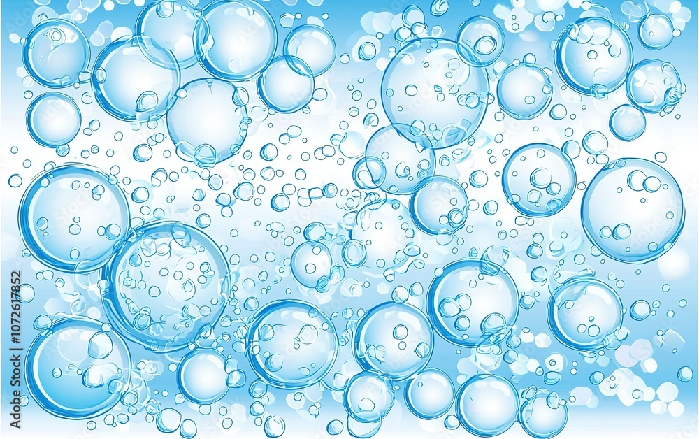Poster bubbles floating in a blue atmosphere creating a cheerful and refreshing ambiance in a serene enviro